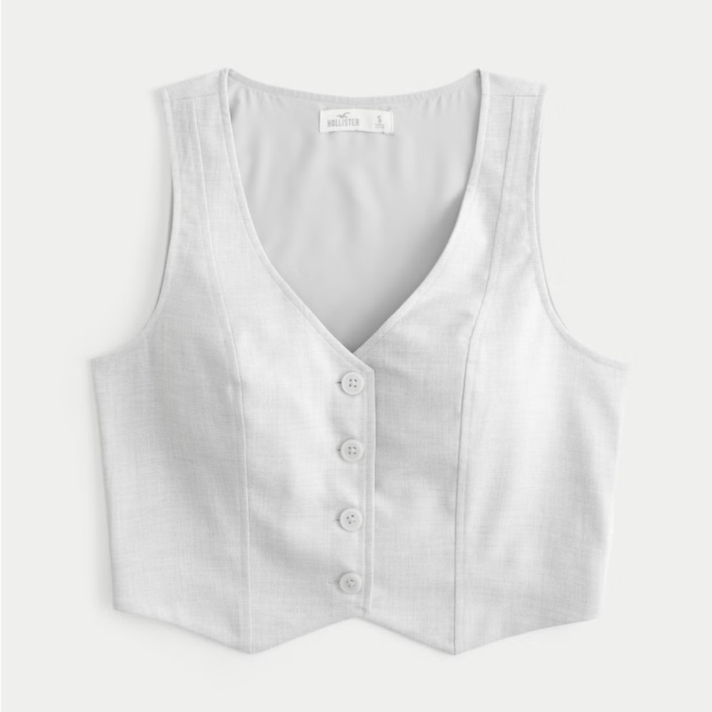Hollister - White V-neck Button Through Vest